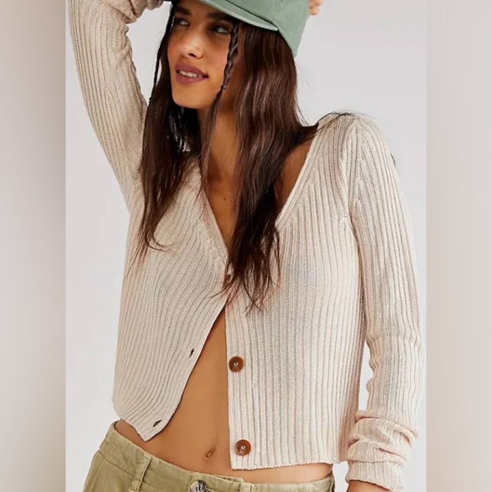 NWT Free People Game On Button Front Cardigan In White Swan